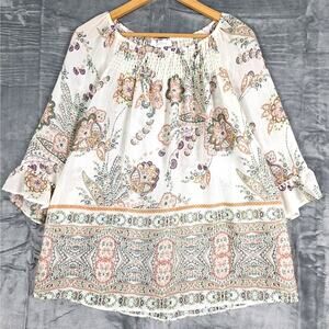 Womens Top Large‎ Boho Peasant Cottagecore Gauzy Hippie Floral Fairy Bloomcore